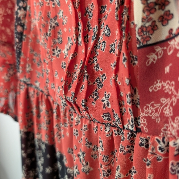 Forever 21 Boho Floral Patchwork Off Shoulder Midi Dress Women Medium Red Black - Picture 6 of 10